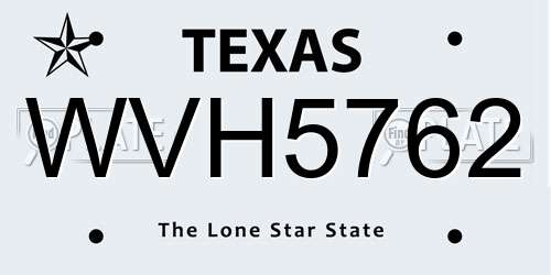 WVH5762 Texas License Plate