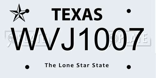 WVJ1007 Texas License Plate