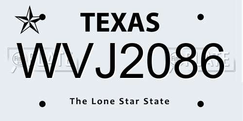 WVJ2086 Texas License Plate