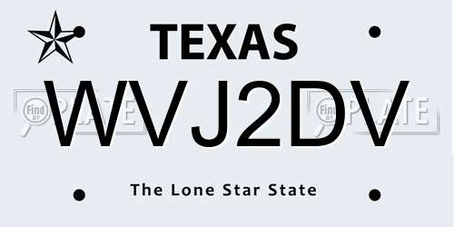 WVJ2DV Texas License Plate