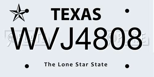 WVJ4808 Texas License Plate