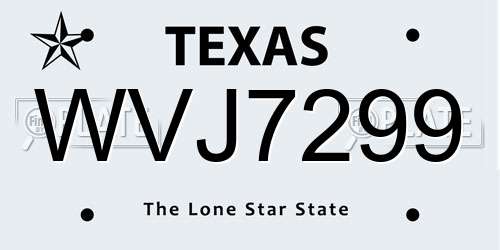 WVJ7299 Texas License Plate