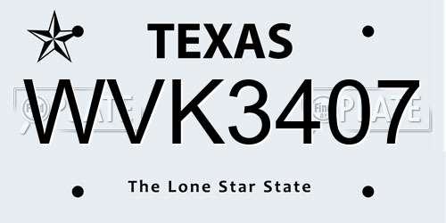 WVK3407 Texas License Plate