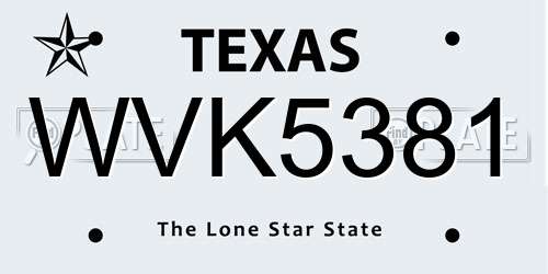 WVK5381 Texas License Plate