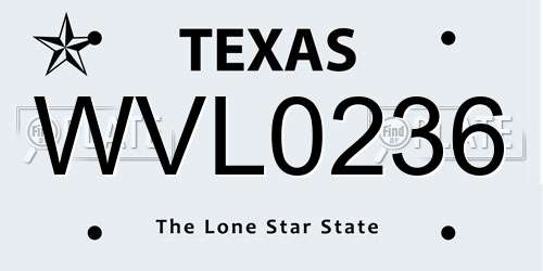 WVL0236 Texas License Plate