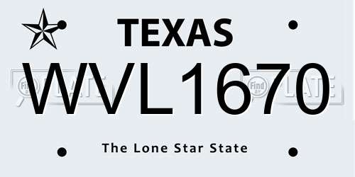 WVL1670 Texas License Plate