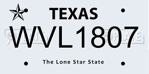 WVL1807 Texas License Plate