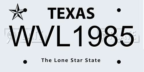 WVL1985 Texas License Plate