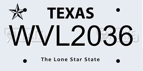 WVL2036 Texas License Plate