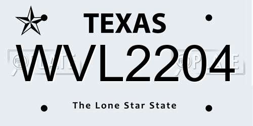 WVL2204 Texas License Plate