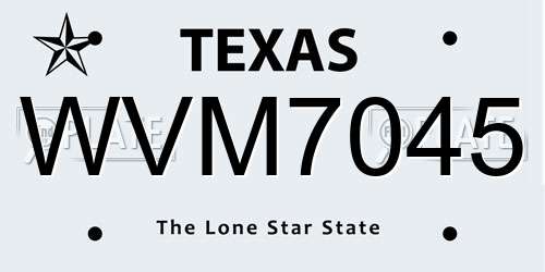 WVM7045 Texas License Plate