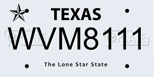 WVM8111 Texas License Plate