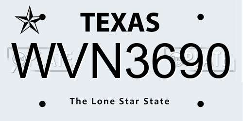WVN3690 Texas License Plate