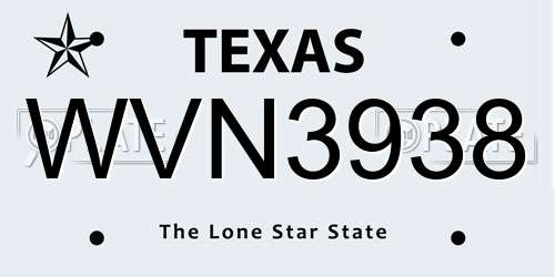 WVN3938 Texas License Plate