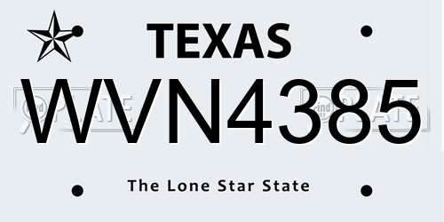 WVN4385 Texas License Plate