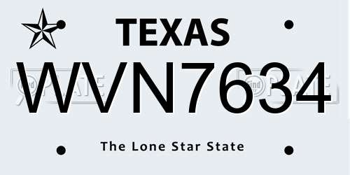 WVN7634 Texas License Plate