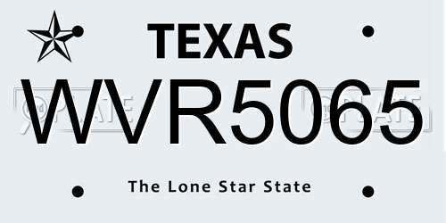 WVR5065 Texas License Plate