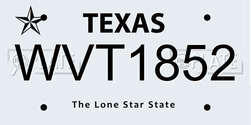 WVT1852 Texas License Plate