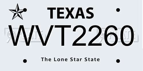 WVT2260 Texas License Plate
