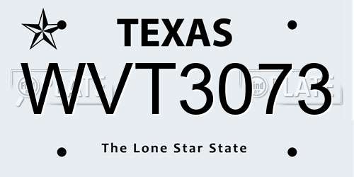 WVT3073 Texas License Plate