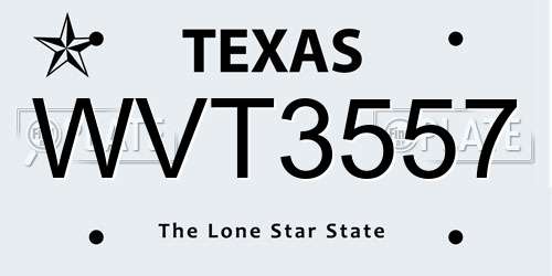 WVT3557 Texas License Plate