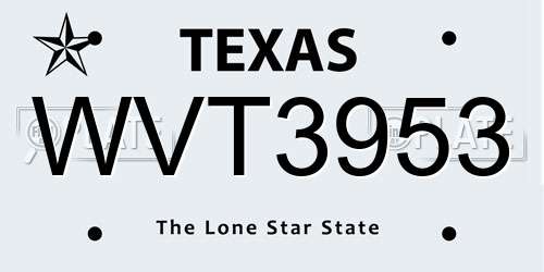 WVT3953 Texas License Plate