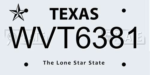 WVT6381 Texas License Plate
