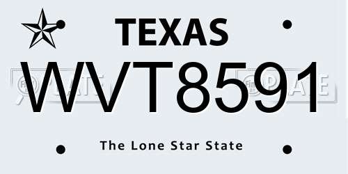 WVT8591 Texas License Plate
