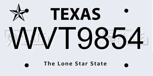WVT9854 Texas License Plate