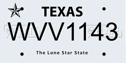 WVV1143 Texas License Plate