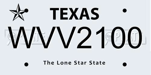 WVV2100 Texas License Plate