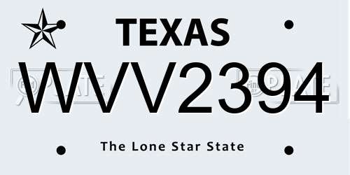 WVV2394 Texas License Plate