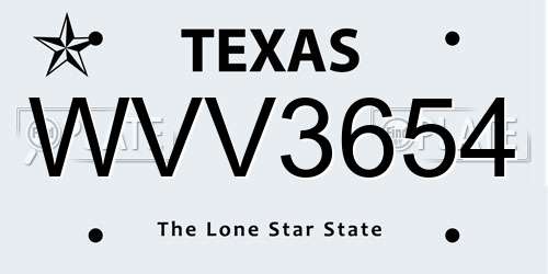 WVV3654 Texas License Plate