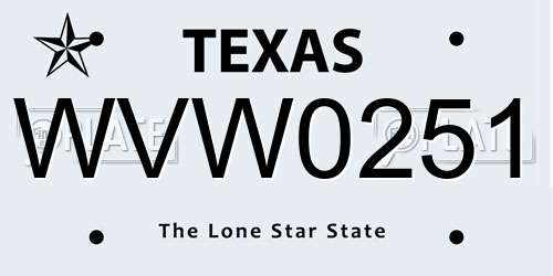 WVW0251 Texas License Plate