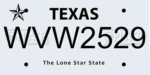 WVW2529 Texas License Plate