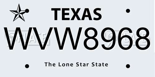 WVW8968 Texas License Plate