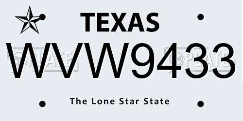 WVW9433 Texas License Plate