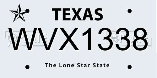 WVX1338 Texas License Plate