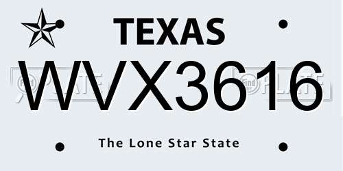 WVX3616 Texas License Plate