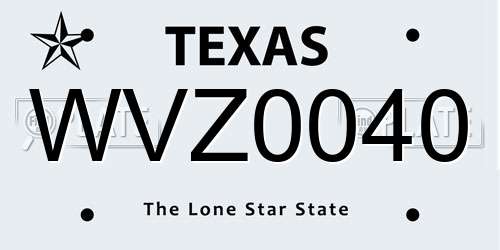 WVZ0040 Texas License Plate