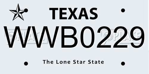 WWB0229 Texas License Plate