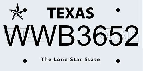 WWB3652 Texas License Plate