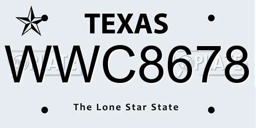 WWC8678 Texas License Plate