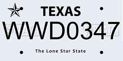 WWD0347 Texas License Plate