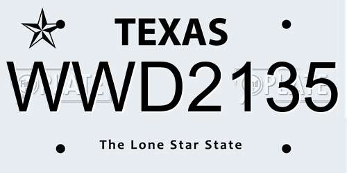WWD2135 Texas License Plate
