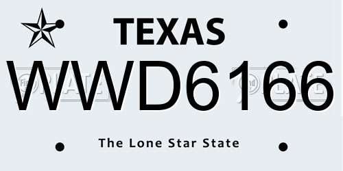 WWD6166 Texas License Plate