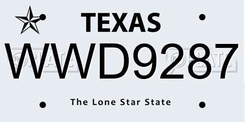 WWD9287 Texas License Plate
