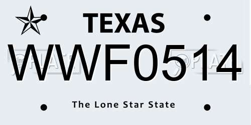 WWF0514 Texas License Plate