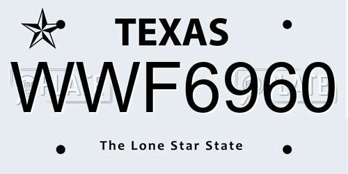 WWF6960 Texas License Plate