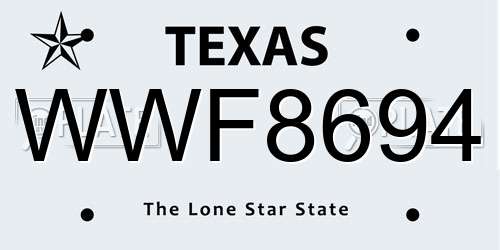 WWF8694 Texas License Plate